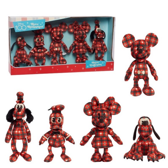 Disney100 Years of Wonder Retro Reimagined Plaid Fleece Plush Collector Set 5pk - Picture 7 of 11